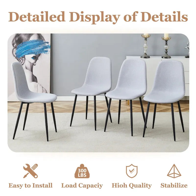 5 Piece Dining Room Set Kitchen Table Set with Square O-Shaped Legs, 4 Upholstered Dining Chairs for 4 People