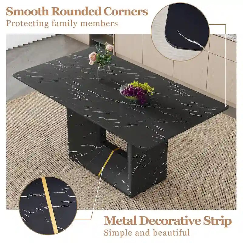 5 Piece Dining Room Set Kitchen Table Set with Square O-Shaped Legs, 4 Upholstered Dining Chairs for 4 People