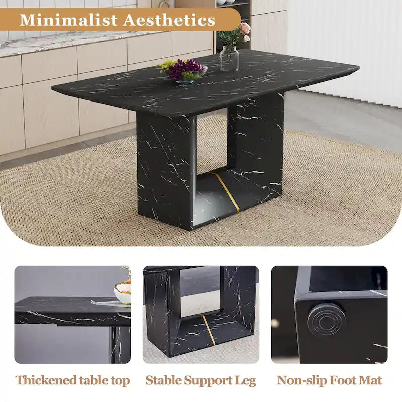 5 Piece Dining Room Set Kitchen Table Set with Square O-Shaped Legs, 4 Upholstered Dining Chairs for 4 People