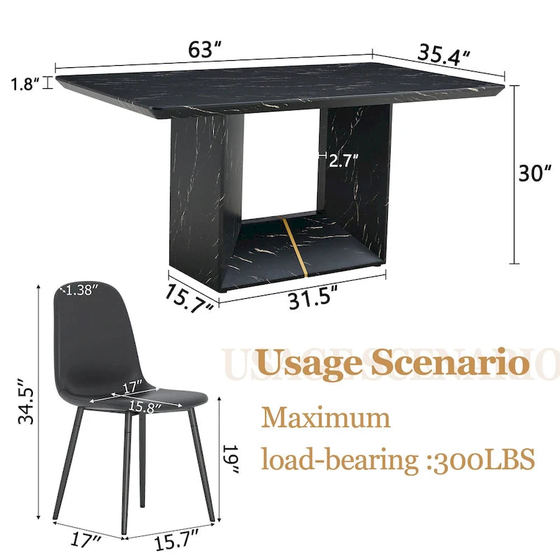 5 Piece Dining Room Set Kitchen Table Set with Square O-Shaped Legs, 4 Upholstered Dining Chairs for 4 People