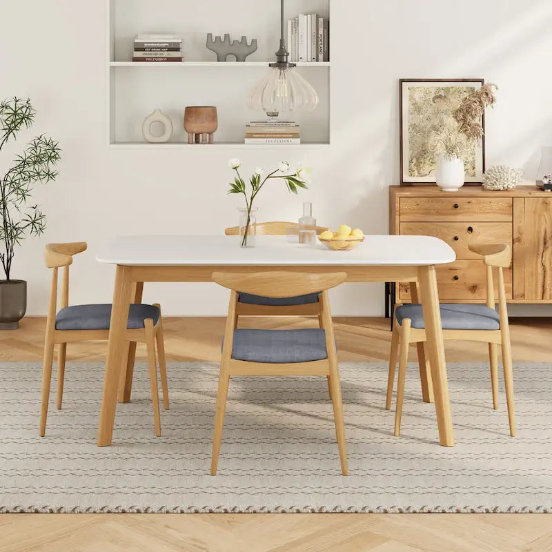 5 Piece Dining Set Wood Kitchen Set with Rectangular Dining Table and 4 Upholstered Chairs for Home Apartment