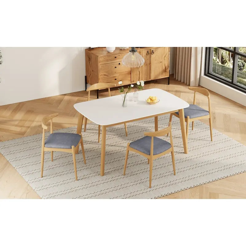 5 Piece Dining Set Wood Kitchen Set with Rectangular Dining Table and 4 Upholstered Chairs for Home Apartment