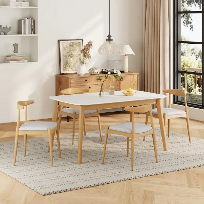 5 Piece Dining Set Wood Kitchen Set with Rectangular Dining Table and 4 Upholstered Chairs for Home Apartment