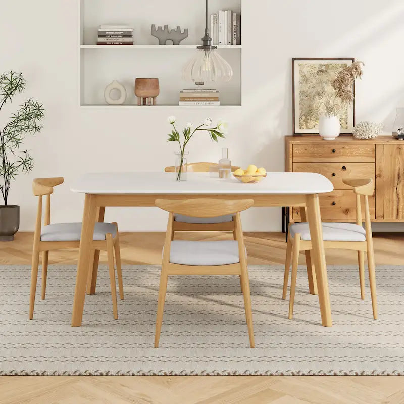 5 Piece Dining Set Wood Kitchen Set with Rectangular Dining Table and 4 Upholstered Chairs for Home Apartment