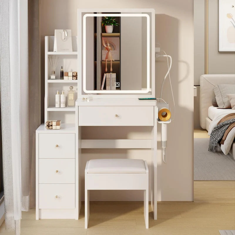 29.2 Small Size Left Bedside Cabinet Vanity Table + Cushioned Stool