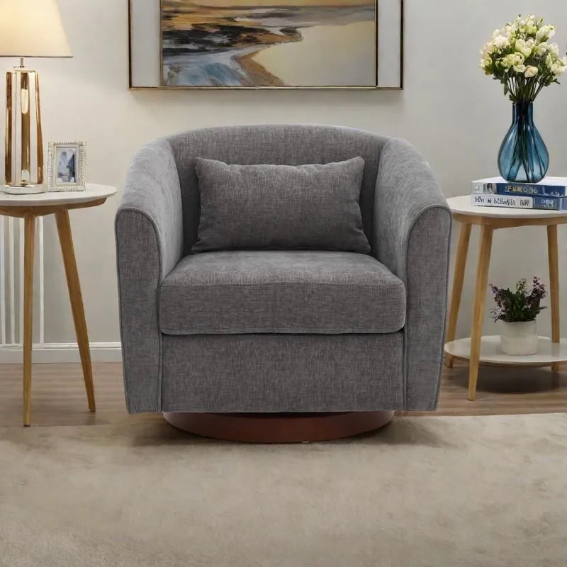 Chenille Swivel Accent Chair with 360 Rotation and Wood Base