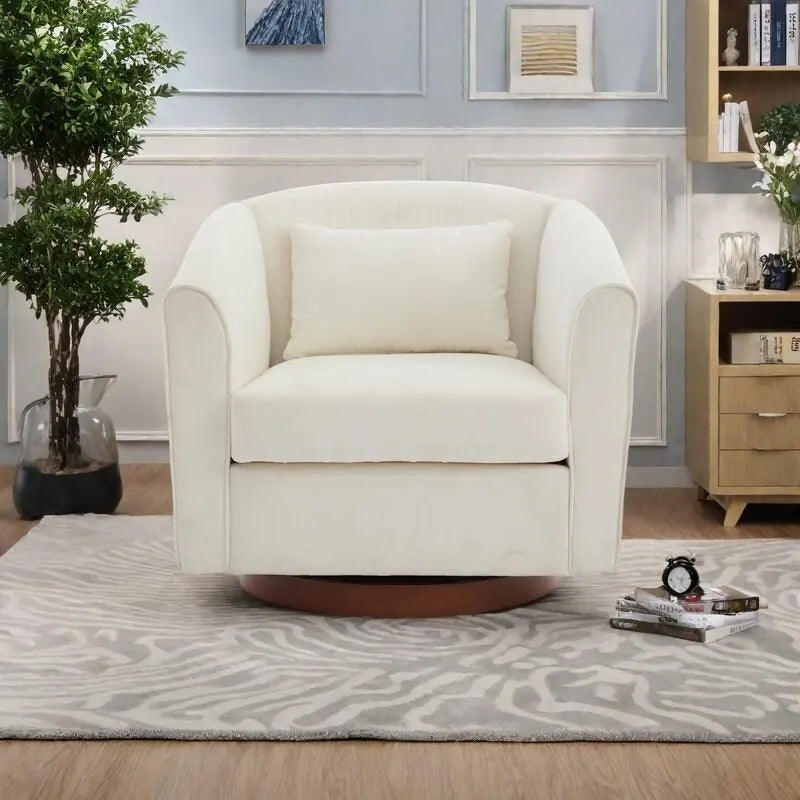 Chenille Swivel Accent Chair with 360 Rotation and Wood Base