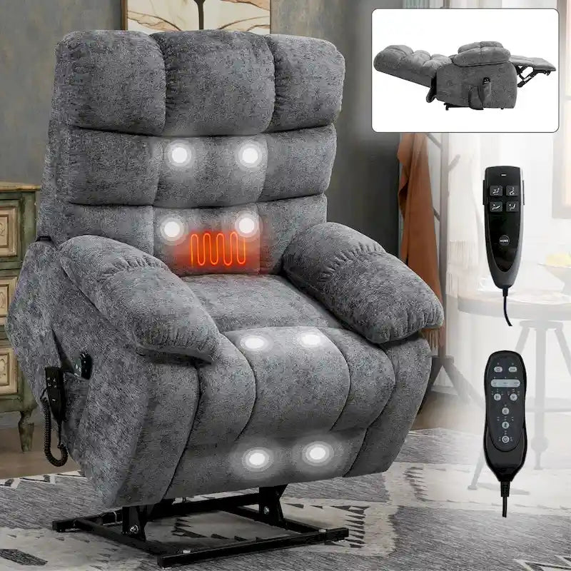 Dual Motor Power Lift Recliner Chair with Massage and Heat for Elderly People, Large Lazy Single Boy Recliners with Power-Remote
