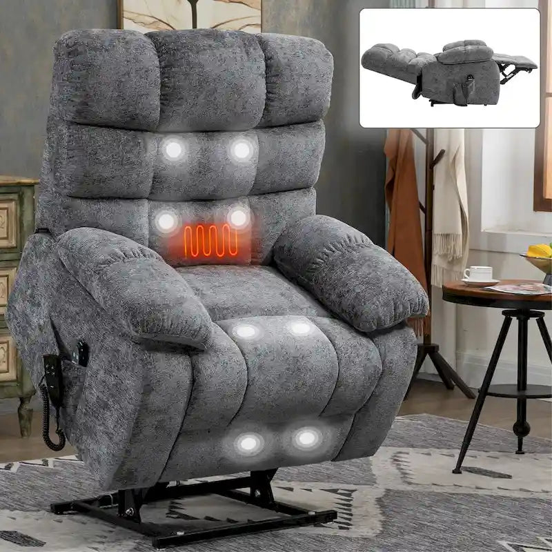 Dual Motor Power Lift Recliner Chair with Massage and Heat for Elderly People, Large Lazy Single Boy Recliners with Power-Remote