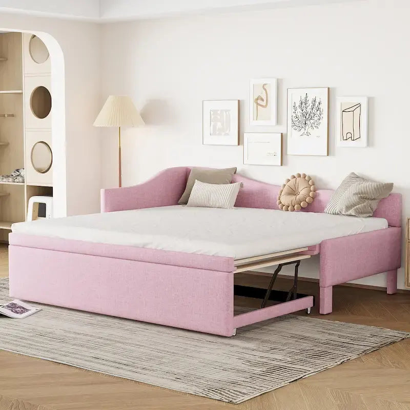 Twin Size Upholstered Daybed with Pop Up Trundle