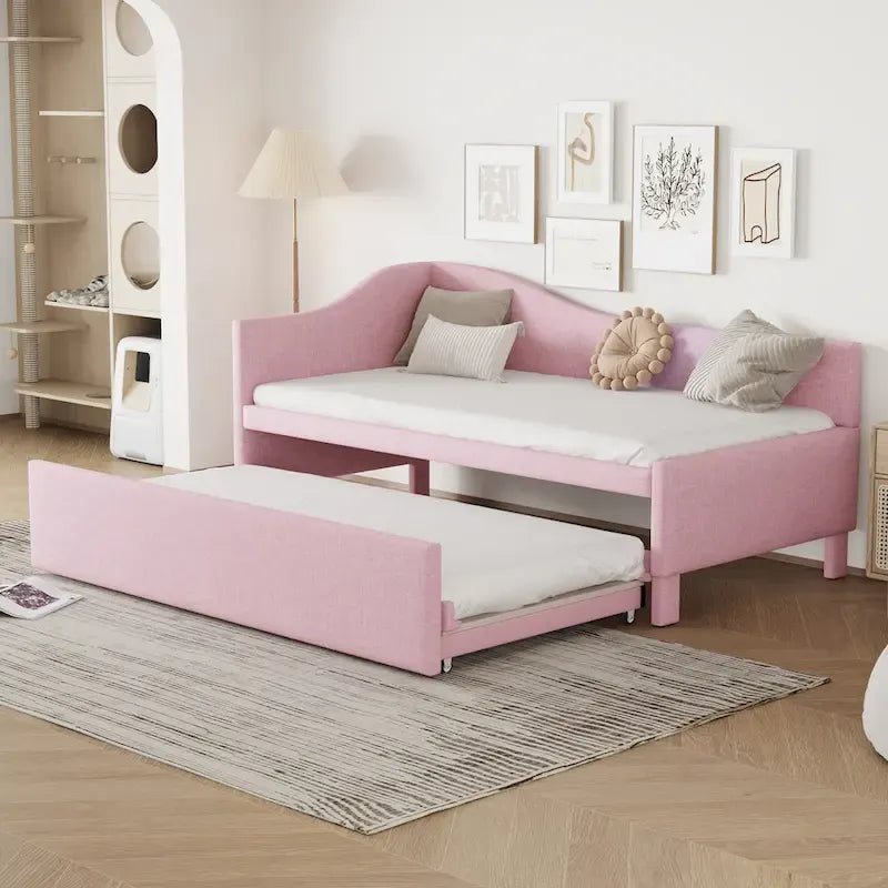 Twin Size Upholstered Daybed with Pop Up Trundle