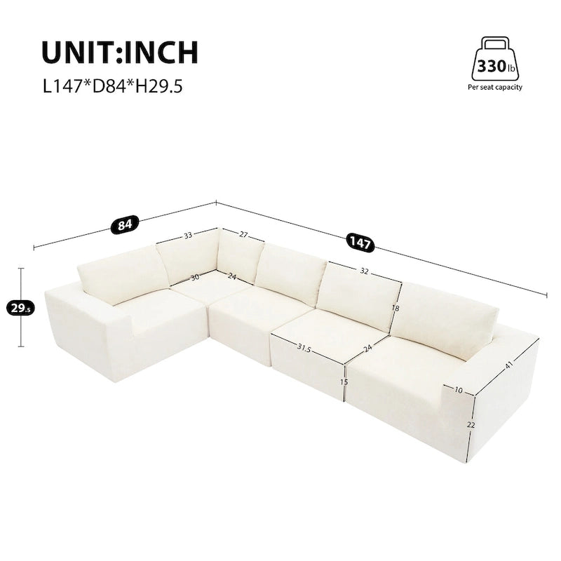 147 Modular Sectional Sofa,L Shaped Wide Seat Couch,Free Combination