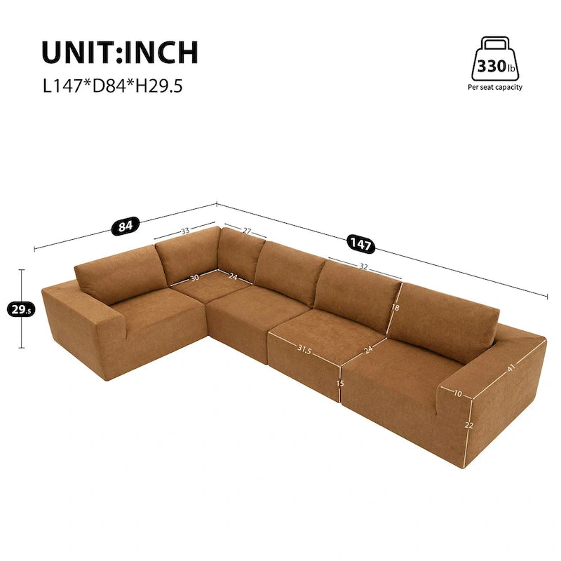147 Modular Sectional Sofa,L Shaped Wide Seat Couch,Free Combination
