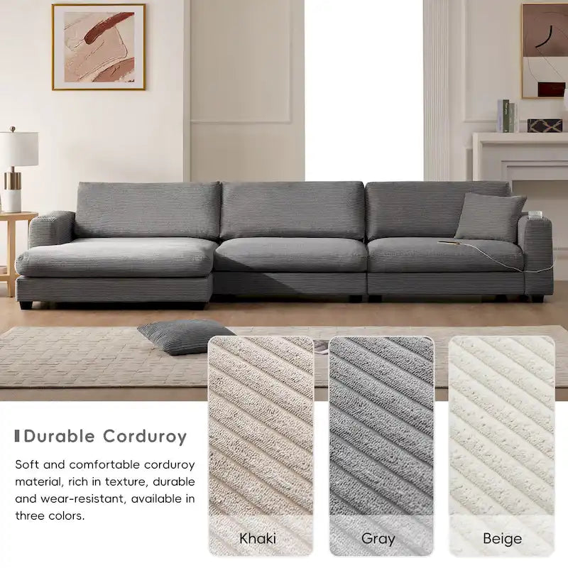 Oversized Corduroy Sectional Sofa,L Shaped Deep Seating Cloud Couch