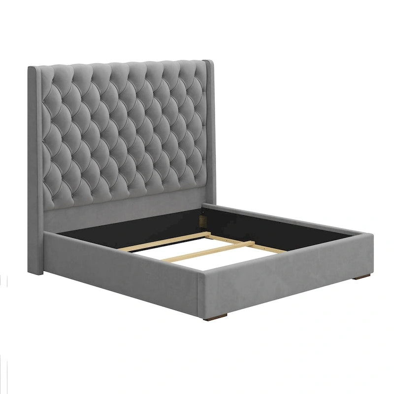 67.5 Tall Headboard Upholstered King Size Bed with Handmade Deep Button Tufted, Box Spring Needed, Velvet