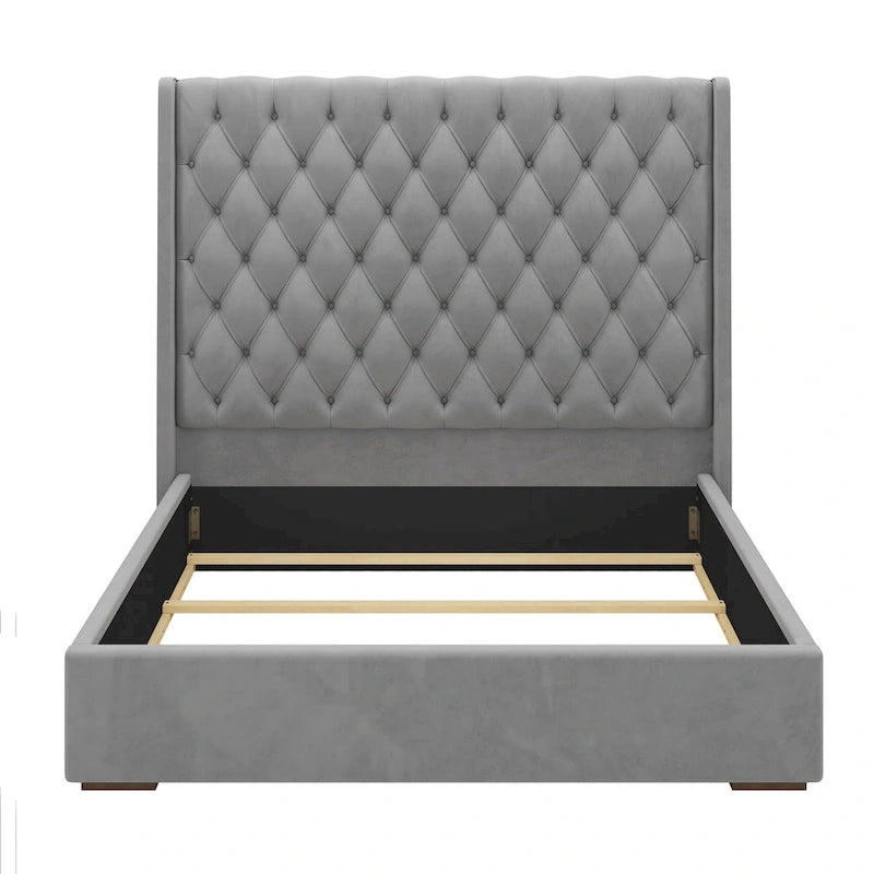 67.5 Tall Headboard Upholstered King Size Bed with Handmade Deep Button Tufted, Box Spring Needed, Velvet