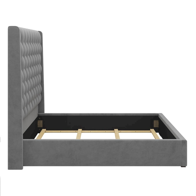 67.5 Tall Headboard Upholstered King Size Bed with Handmade Deep Button Tufted, Box Spring Needed, Velvet