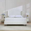 Hannah Upholstered Wingback Bed Size King / Tall 54 Headboard Upholstered King Bed / Premium Cream White Chenille