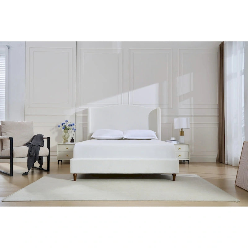 Hannah Upholstered Wingback Bed Size King / Tall 54 Headboard Upholstered King Bed / Premium Cream White Chenille