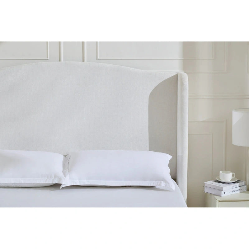 Hannah Upholstered Wingback Bed Size King / Tall 54 Headboard Upholstered King Bed / Premium Cream White Chenille