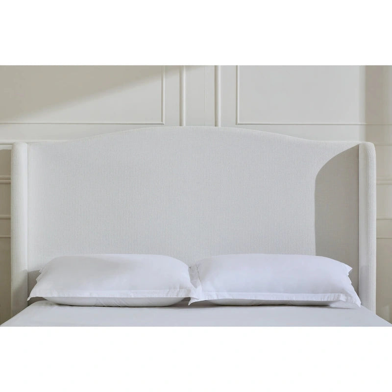 Hannah Upholstered Wingback Bed Size King / Tall 54 Headboard Upholstered King Bed / Premium Cream White Chenille