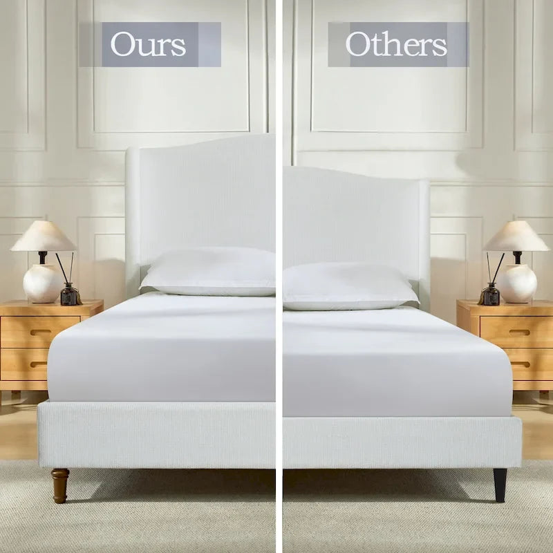 Hannah Upholstered Wingback Bed Size King / Tall 54 Headboard Upholstered King Bed / Premium Cream White Chenille