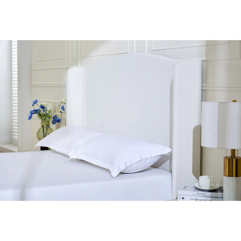 Hannah Upholstered Wingback Bed Size King / Tall 54 Headboard Upholstered King Bed / Premium Cream White Chenille