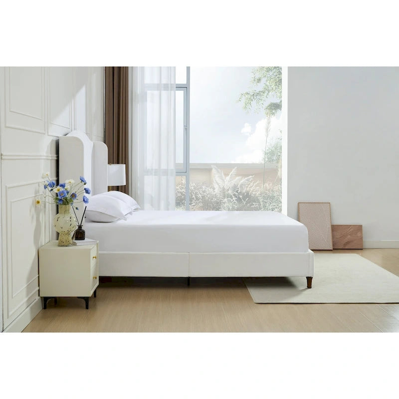 Hannah Upholstered Wingback Bed Size King / Tall 54 Headboard Upholstered King Bed / Premium Cream White Chenille