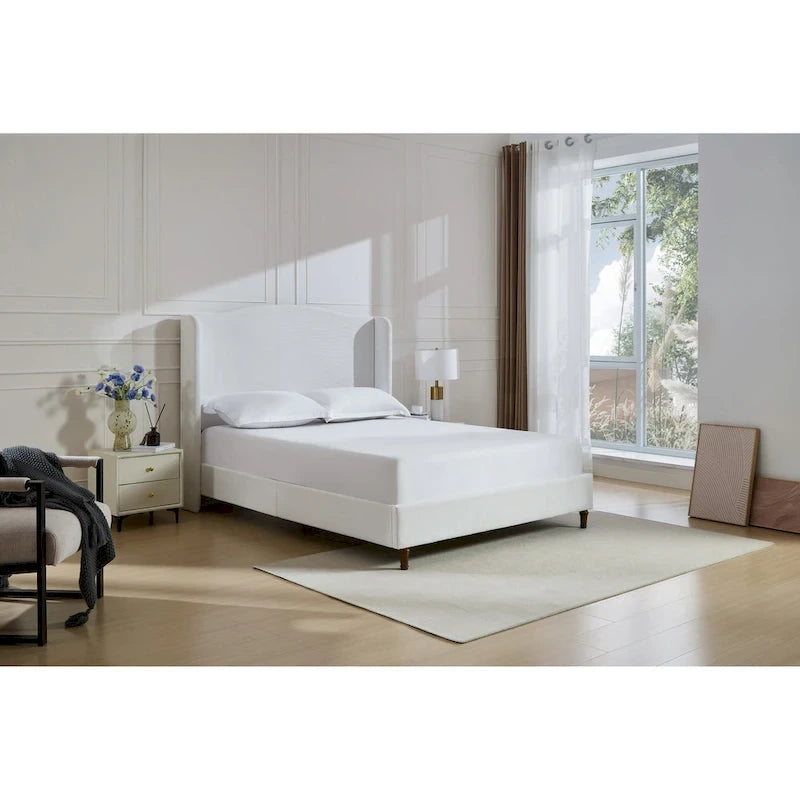 Hannah Upholstered Wingback Bed Size King / Tall 54 Headboard Upholstered King Bed / Premium Cream White Chenille