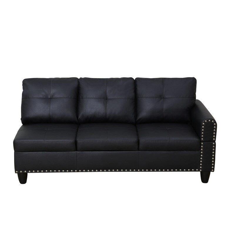 Modern 3-Piece Black Faux & Synthetic Leather Sofa Set: Sleek Style for Living Rooms