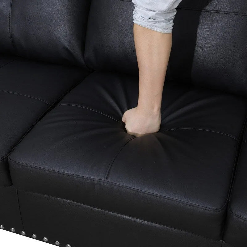 Modern 3-Piece Black Faux & Synthetic Leather Sofa Set: Sleek Style for Living Rooms