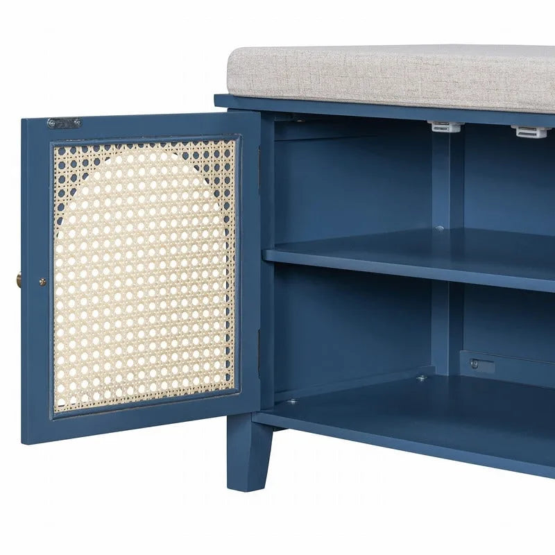Retro Shoe Storage Bench with Drawers and Cushion for Entryway or Living Room Organization