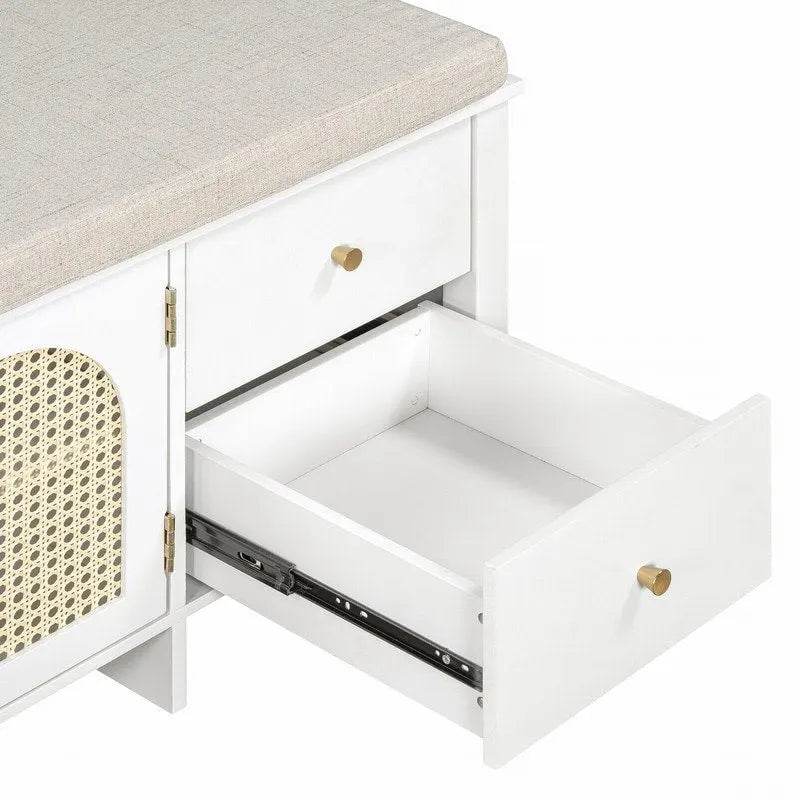 Retro Shoe Storage Bench with Drawers and Cushion for Entryway or Living Room Organization