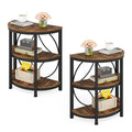 3-Tier Half Round End Table with Storage Shelves & Metal Frame