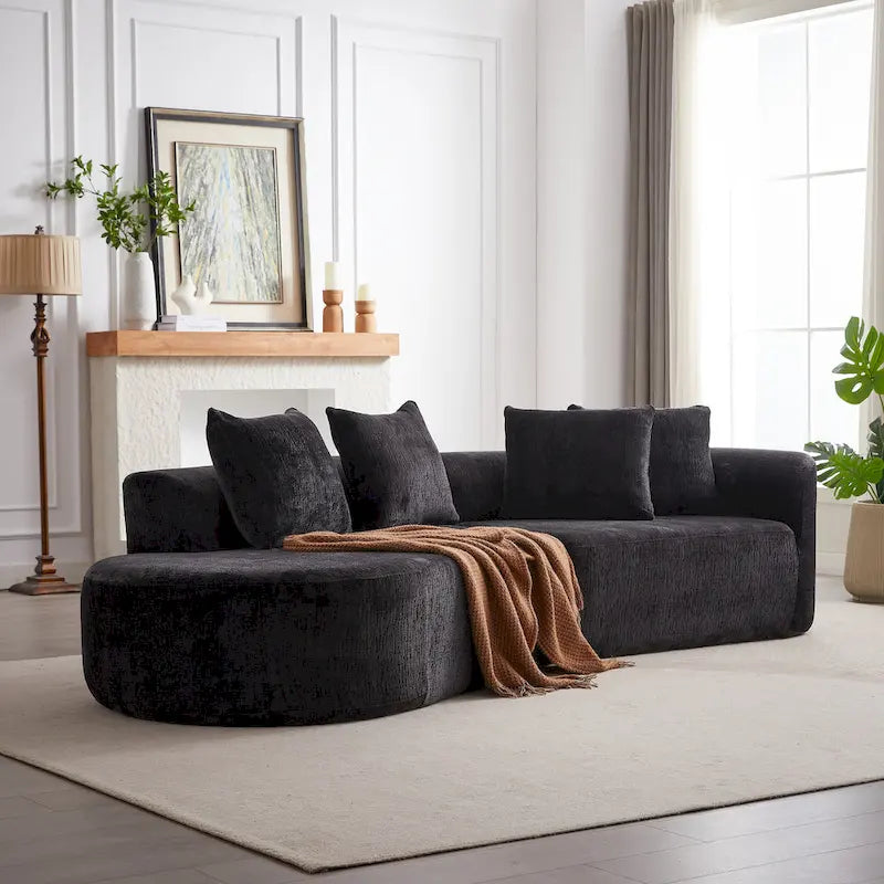 114 Chenille Deep-Seat Sectional Sofa with 4 Pillows