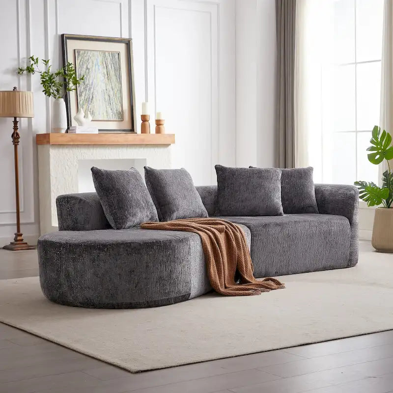 114 Chenille Deep-Seat Sectional Sofa with 4 Pillows