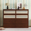 Queen Size Murphy Bed, Pine Wood Cabinet Bed with Rattan Decoration and Storage Drawer,Walnut