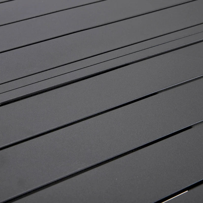 Round Dining Table Powder-Coated Aluminum Top with Slatted Design and Umbrella Hole for Family Gatherings & Parties