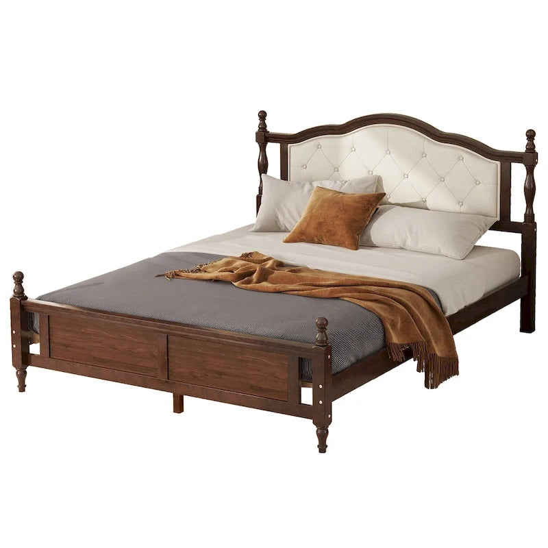 Queen Size Platform Bed with Elegant Upholstered Headboard, Hidden Storage