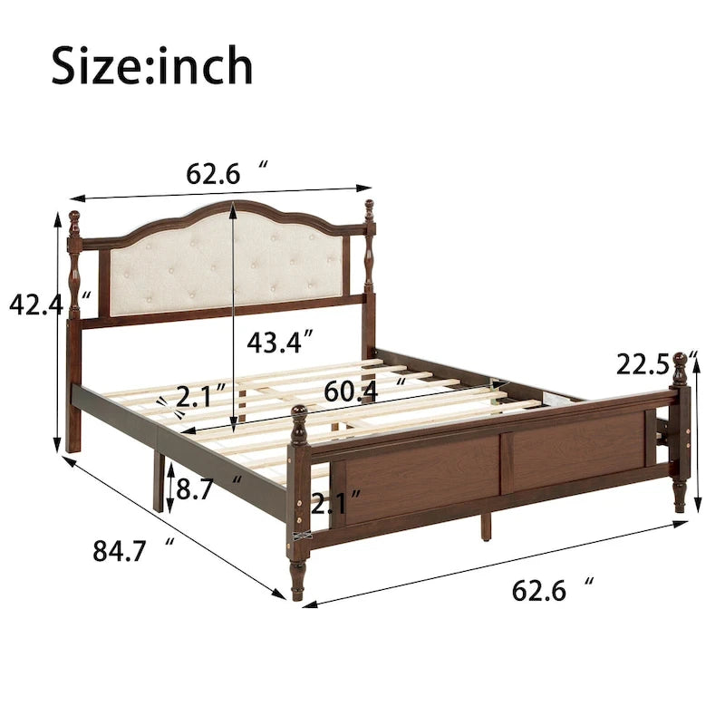 Queen Size Platform Bed with Elegant Upholstered Headboard, Hidden Storage