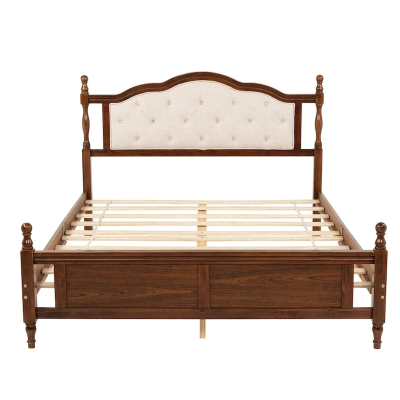 Queen Size Platform Bed with Elegant Upholstered Headboard, Hidden Storage
