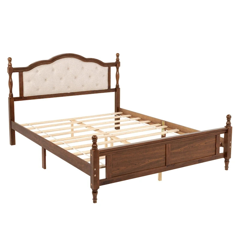 Queen Size Platform Bed with Elegant Upholstered Headboard, Hidden Storage