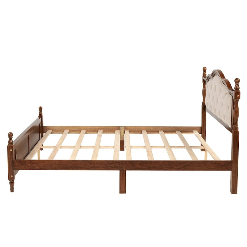 Queen Size Platform Bed with Elegant Upholstered Headboard, Hidden Storage