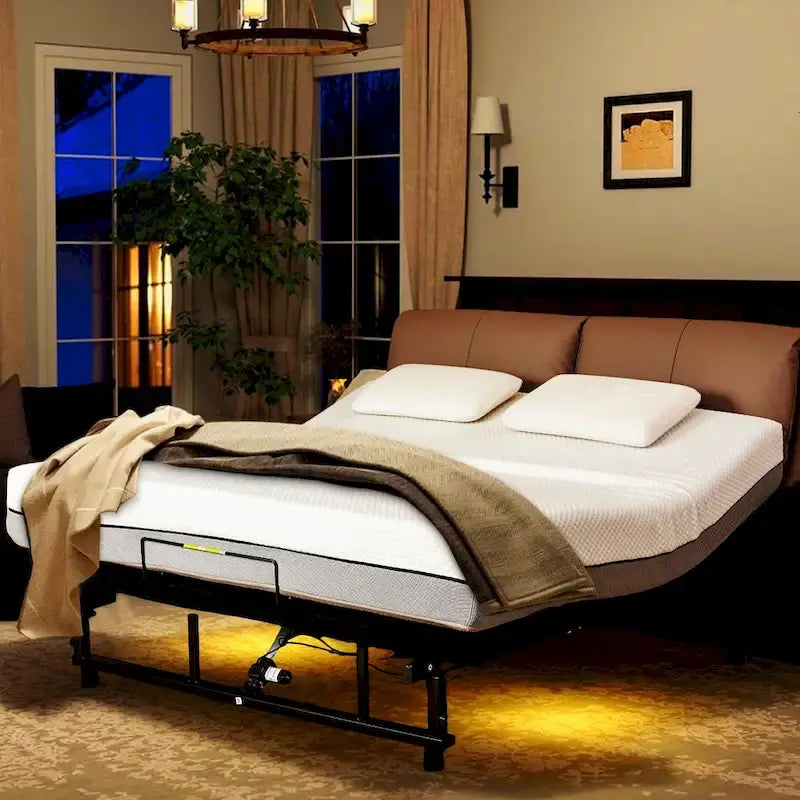 Queen Size Foldable Bed Premium Adjustable Bed Frame with Wireless Remote, USB Charging & Underbed Lighting