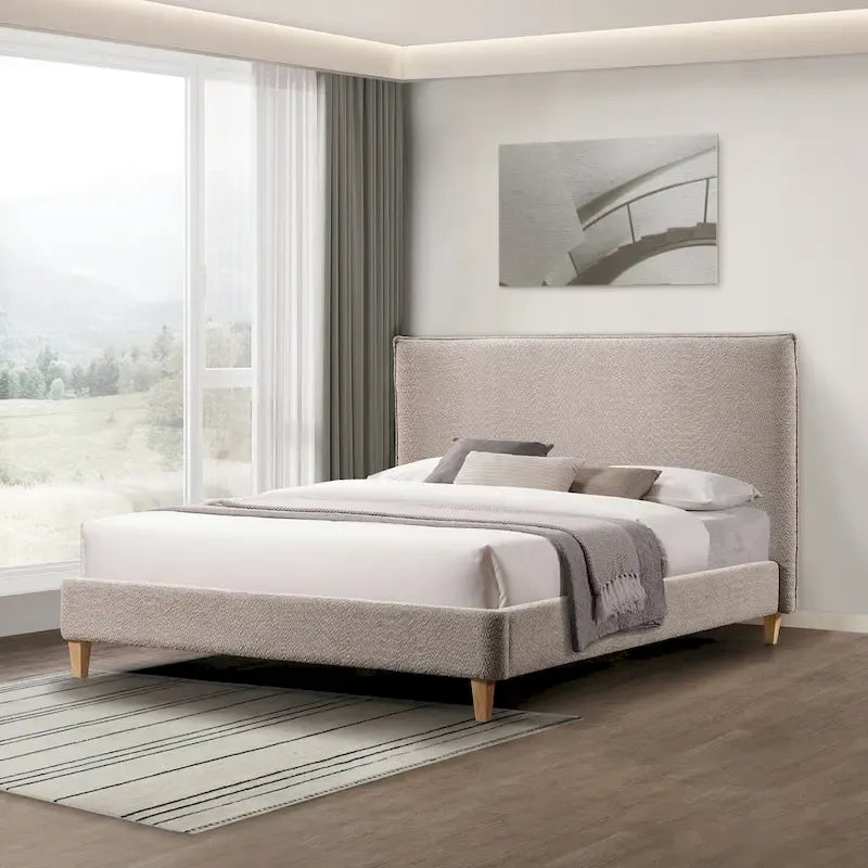 Queen Size Boucle Upholstered Platform Bed