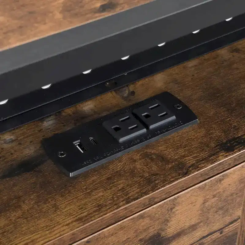 Black Brown King Size Metal Platform Bed with Wooden Headboard, Drawers, and LEDs