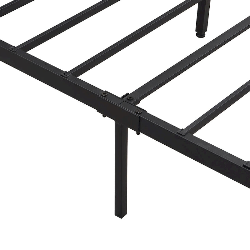 Black Brown King Size Metal Platform Bed with Wooden Headboard, Drawers, and LEDs