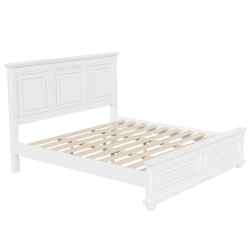 White King Size Traditional Style Pinewood Platform Bed with Wooden Slats Support for Bedroom