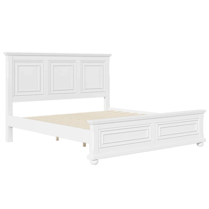 White King Size Traditional Style Pinewood Platform Bed with Wooden Slats Support for Bedroom