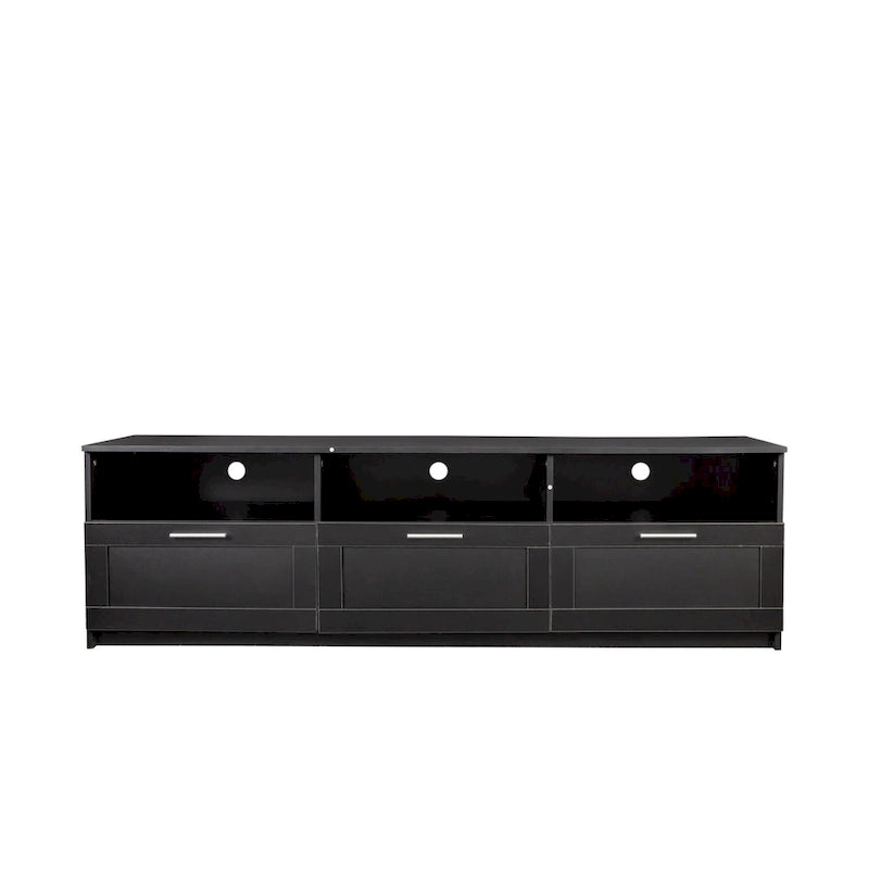 Black 70.87 TV Stand with 3 Open Storage Spaces and 3 Drawers for Living Room